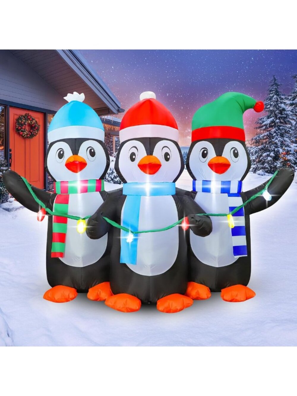 6 FT Inflatable Christmas Penguin Decoration with LED Lights - Holiday Yard